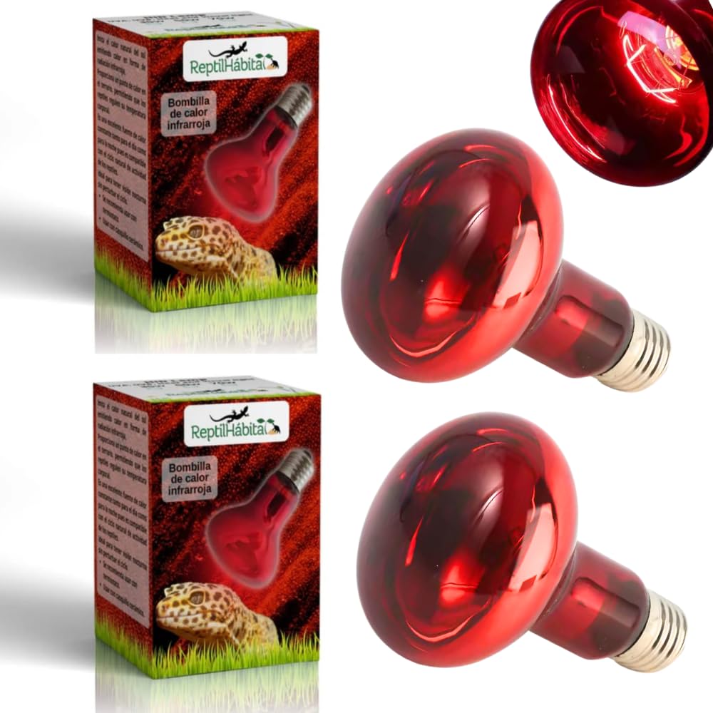 Pack 2× 25w Bombilla Infrarroja ReptilHábita – Calor para reptiles 24h – Terrarios, serpientes, tortugas, pogonas – Luz roja suave – Rosca E27 – (25W)