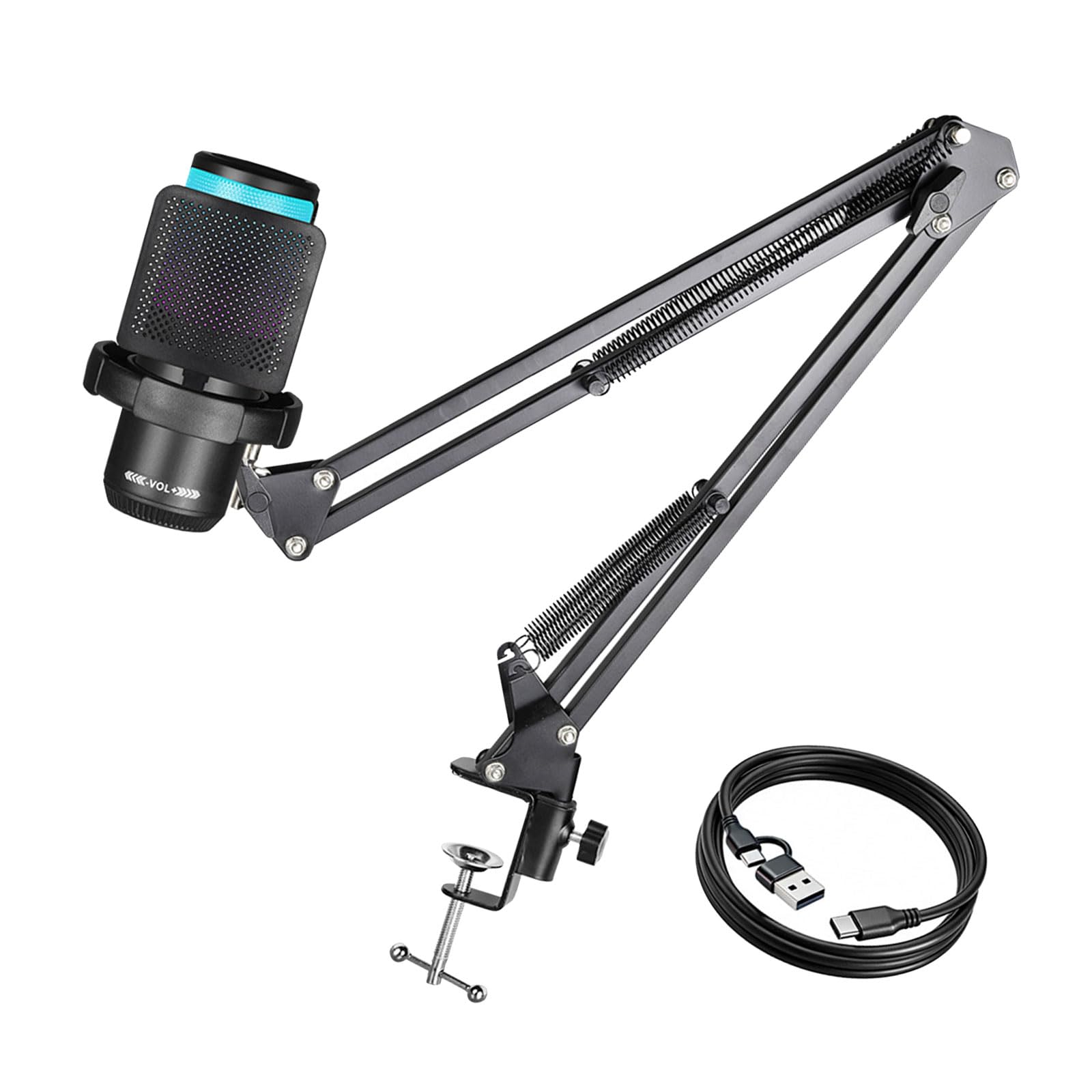 Micrófono USB de estudio profesional con filtro reductor de ruido para transmisión de video y canto profesional, micrófono condensador USB con filtro de ruido para transmisión