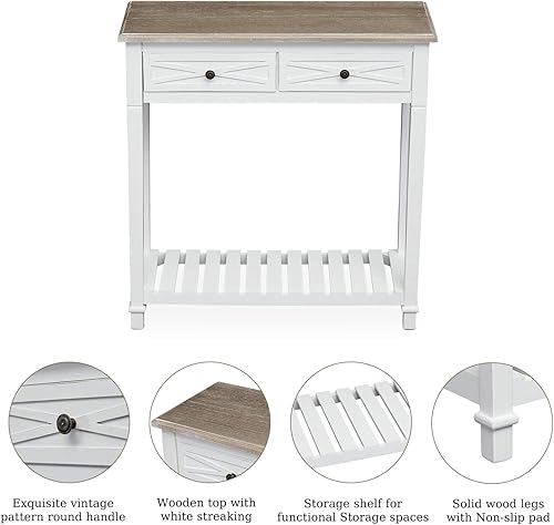 Miniatura 4 de ideo Mesa consola blanca moderna con almacenamiento, mesa de entrada estrecha, 29.8 pies de largo x 10.8 pies de ancho x 31.8 pies de alto,