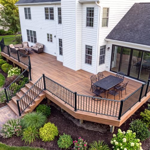 Image of Egadis 4 Pack 36 in x 5 ft Modular Aluminum Porch and Deck Railing Kit | Pioneer in Modular Aluminum Railing Kit, ASTM Certified, Textured AAMA2604 Finish for Deck, Porch & Balcony (4 Post, 4 Panel)