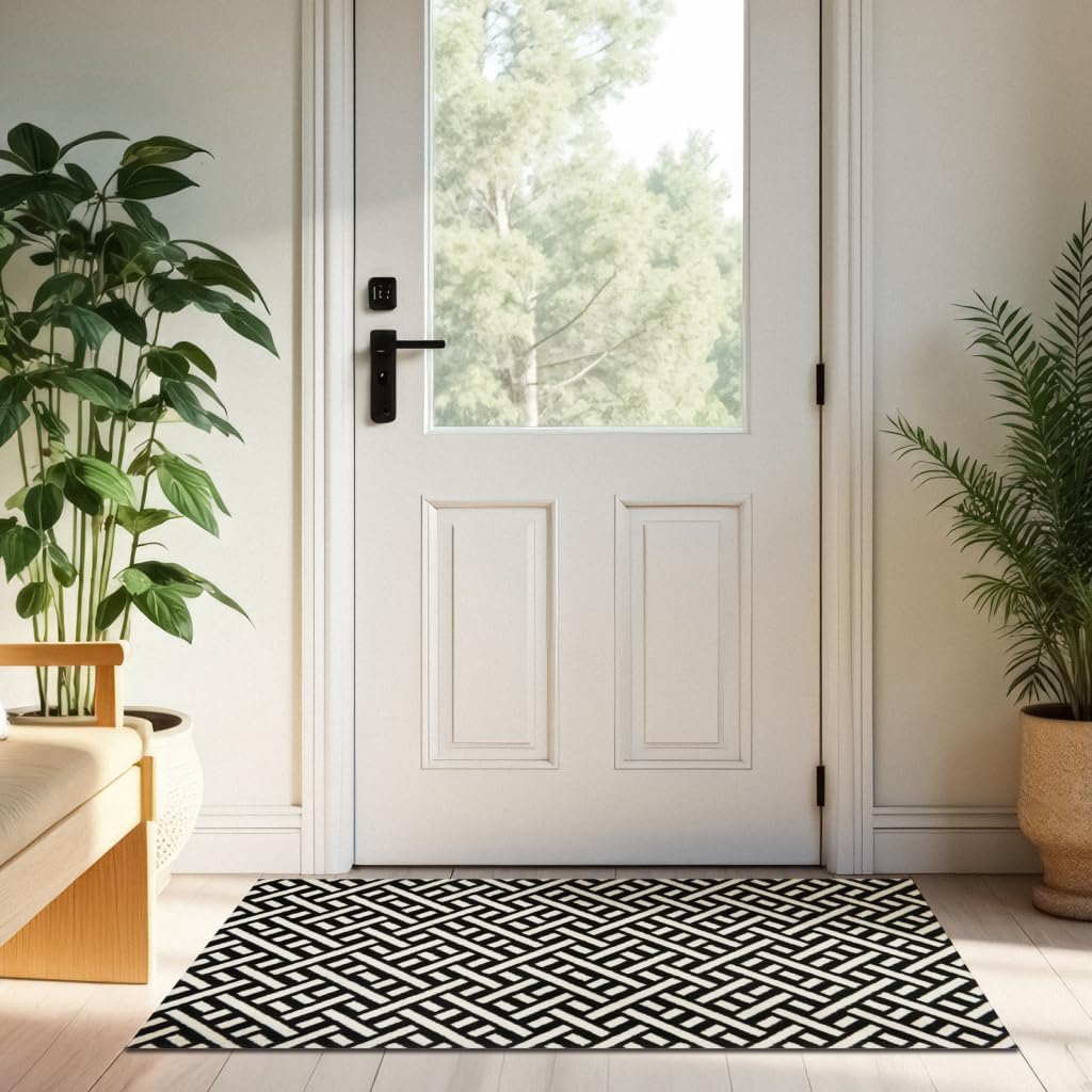 Wash+Dry Trellis One-Piece Washable Rug with Rubber Backing, Large Door Mat for Entryway, Kitchen, Bathroom, Non-Slip Indoor Doormat, Washable