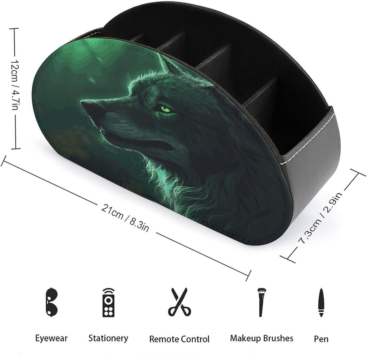 Green Wolf PU Leather Remote Control Holder with 5 Compartments image 2