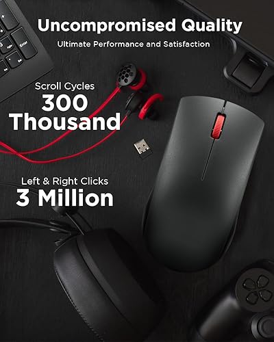 Miniatura 3 de Lenovo Mouse inalámbrico (WL150) - Mouse ergonómico ambidiestro Nano USB-A de 2.4G - 3 millones de clics, 1,000 DPI - Diseño inalámbrico compacto