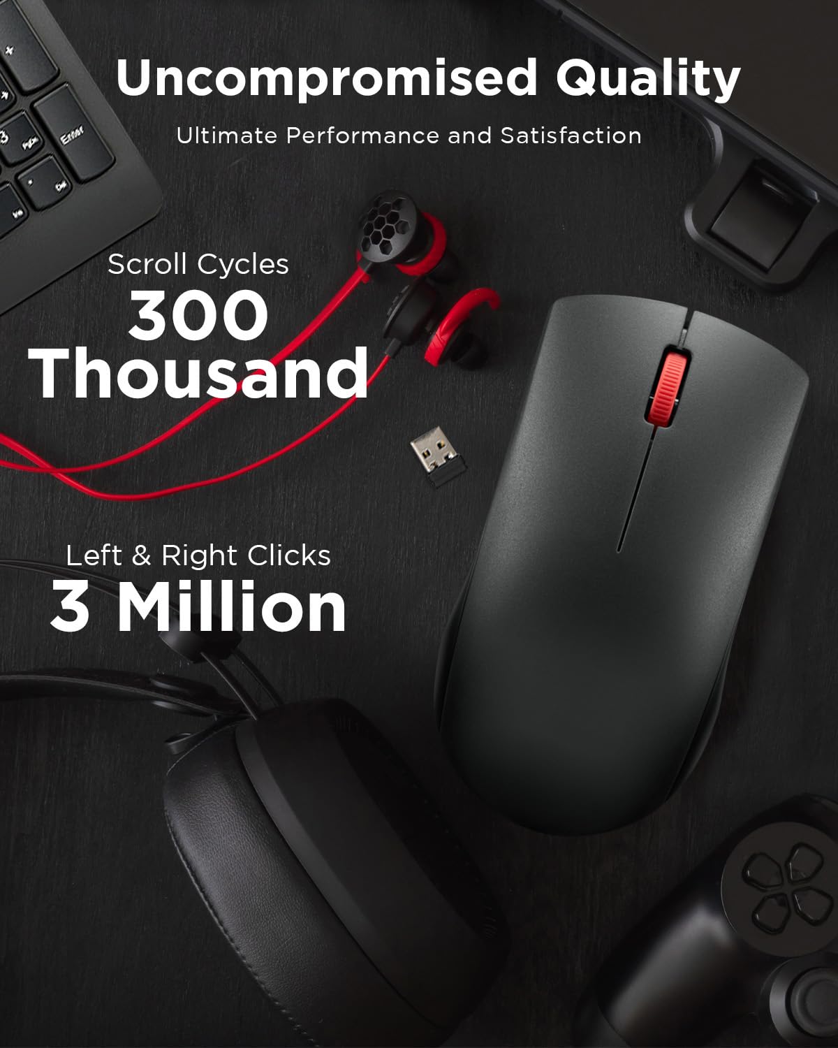 Lenovo Kabellose Maus (WL150) – 2,4 G Nano USB-A beidhändig bedienbare, ergonomische Maus – 3 Millionen Klicks, 1.000 DPI – tragbares, kompaktes kabelloses Design – Computer- und Laptop-Zubehör