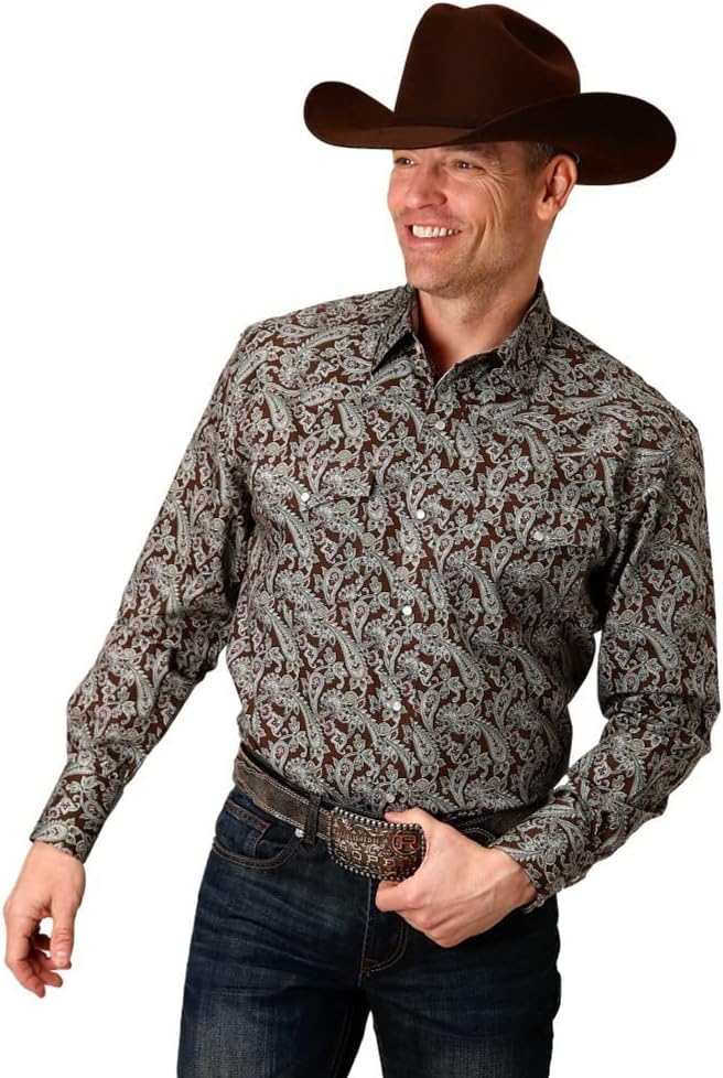 MENS LONG SLEEVE SNAP PINE PAISLEY WESTERN SHIRT