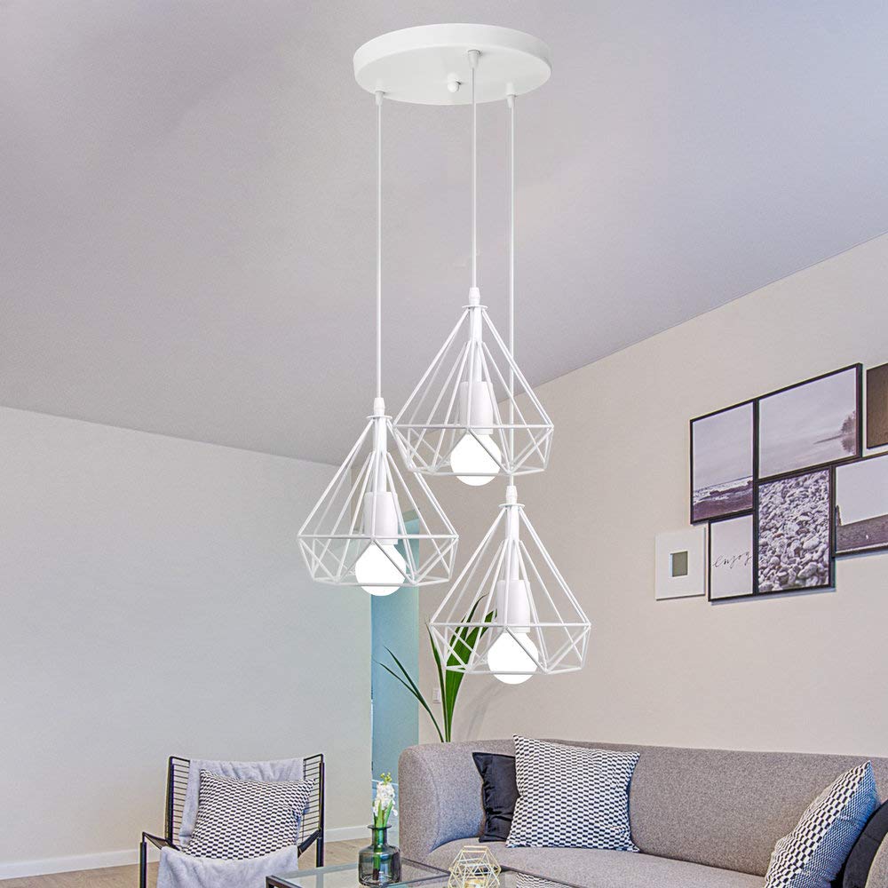 IDEGU Kronleuchter-Set – 3 Hängeleuchten In Diamant-Form, Metall, Roségold, E27, Für Wohnzimmer & Esszimmer