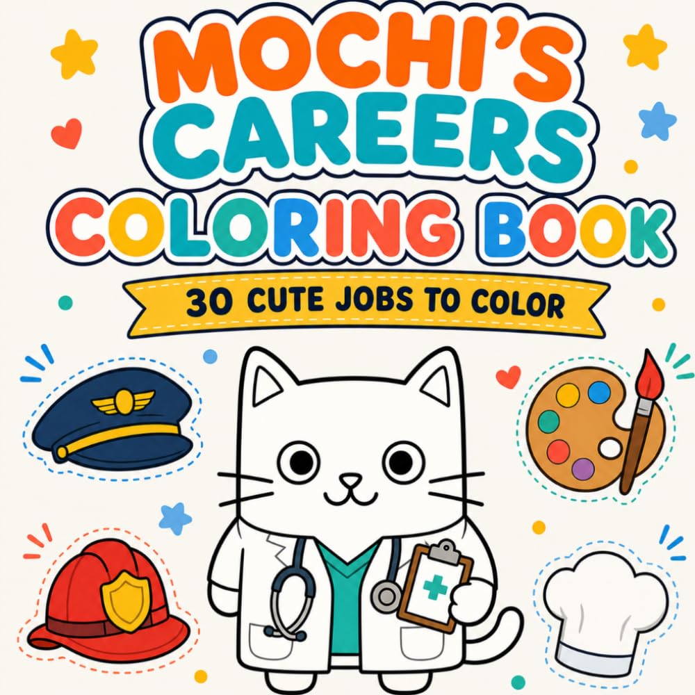Mochi's Careers Coloring Book: 30 Cute Jobs to Color for Kids - Bold and Easy Career Adventures