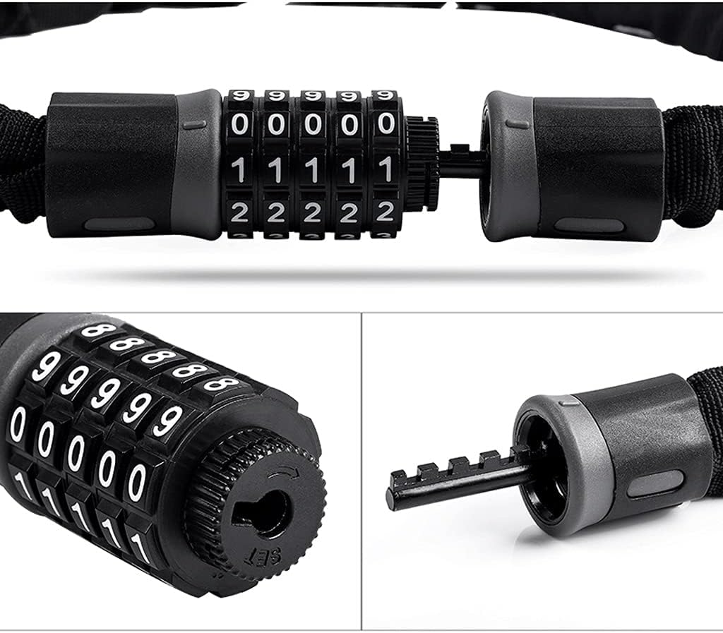 Long Chain Lock for Bike Anti-Theft Steel Password Code Motorcycle Lock Cycling Electric Bicycle Accoessories (Color : Black, Size : 1.45M) (Black 0.9M)