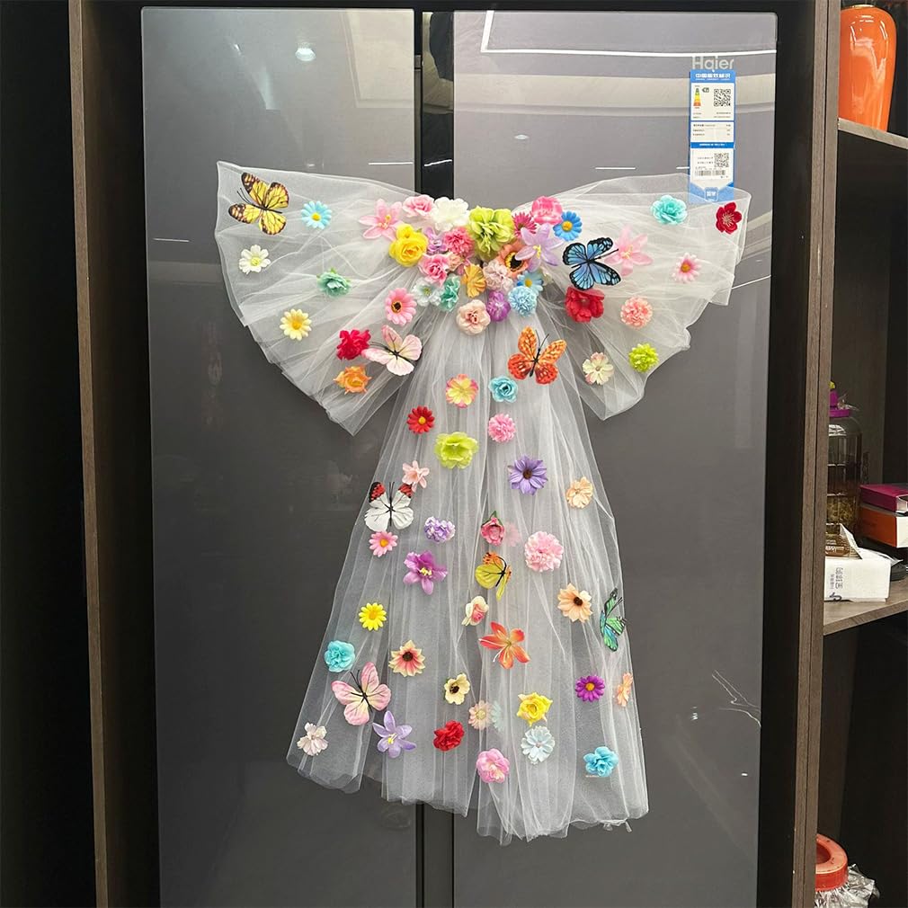Tüll Schleifen Groß Deko Geschenkschleifen mit Blumen Stuhlschleifen Autoschleifen Hochzeitsschleifen Hochzeitsbogen Tüllstoff Hochzeitsdeko Auto Schmuck für Party Deko 100cmx120cm