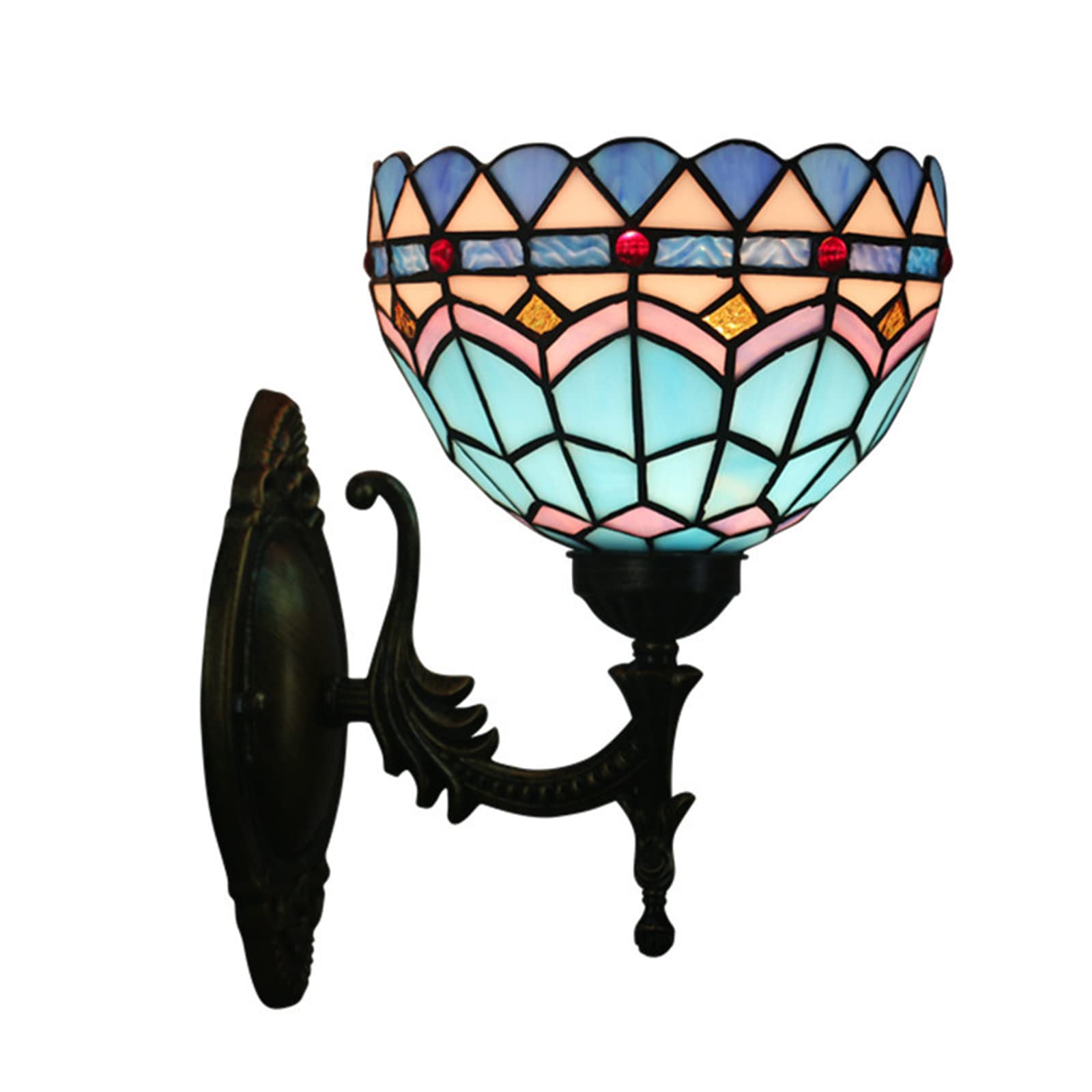 NHPJFDC Tiffany Wall Sconce, 7.8Inches Mediterranean Stained Glass Wall Lamp Elegant Victorian Wall Light Fixtures For Staircase Bedroom Hotel Living Room
