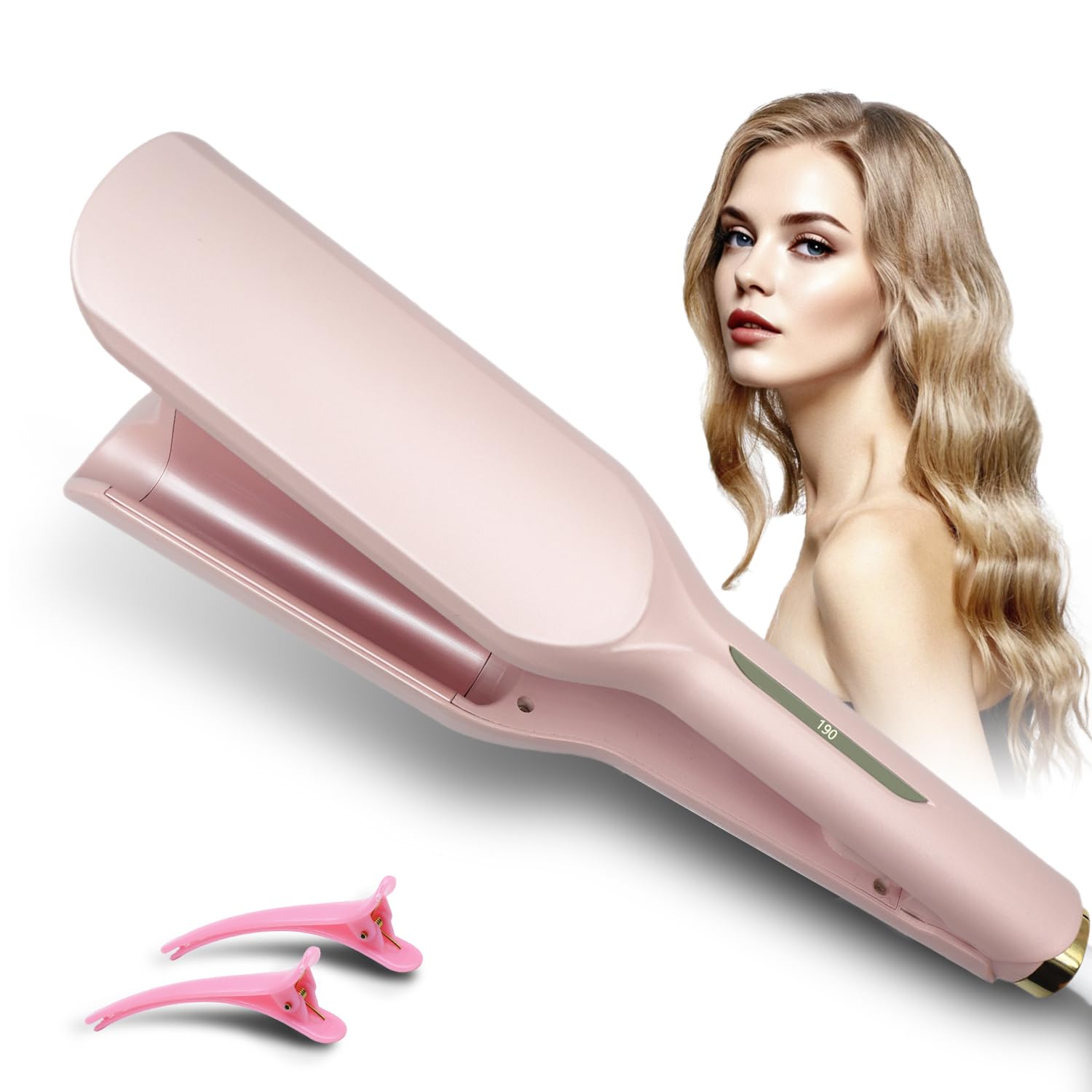 Fer à onduler, fer à friser boucles pour cheveux 32mm, Deep Waves, vagues d'eau, Mermaid Waves, Styliseur de vagues, fer à friser français pour cheveux longs/courts, température réglable bigou