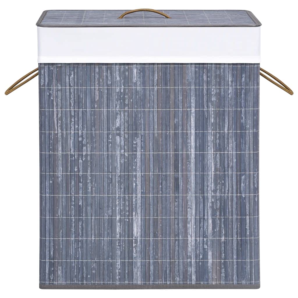 Cesto portabiancheria in bambù con 2 scomparti, 100 l, grigio, pieghevole, con manici, per bagno, camera da letto, cameretta dei bambini, contenitore salvaspazio per la biancheria sporca e la
