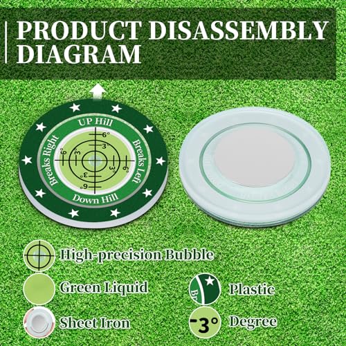 DESELL Golf Green Reader, 2 Pack Golf Ball Marker Hat Clip with High Precision Horizontal Bubble, Putting Training Aid Golf Accessories Tool Gift for Men Women (Green Green)