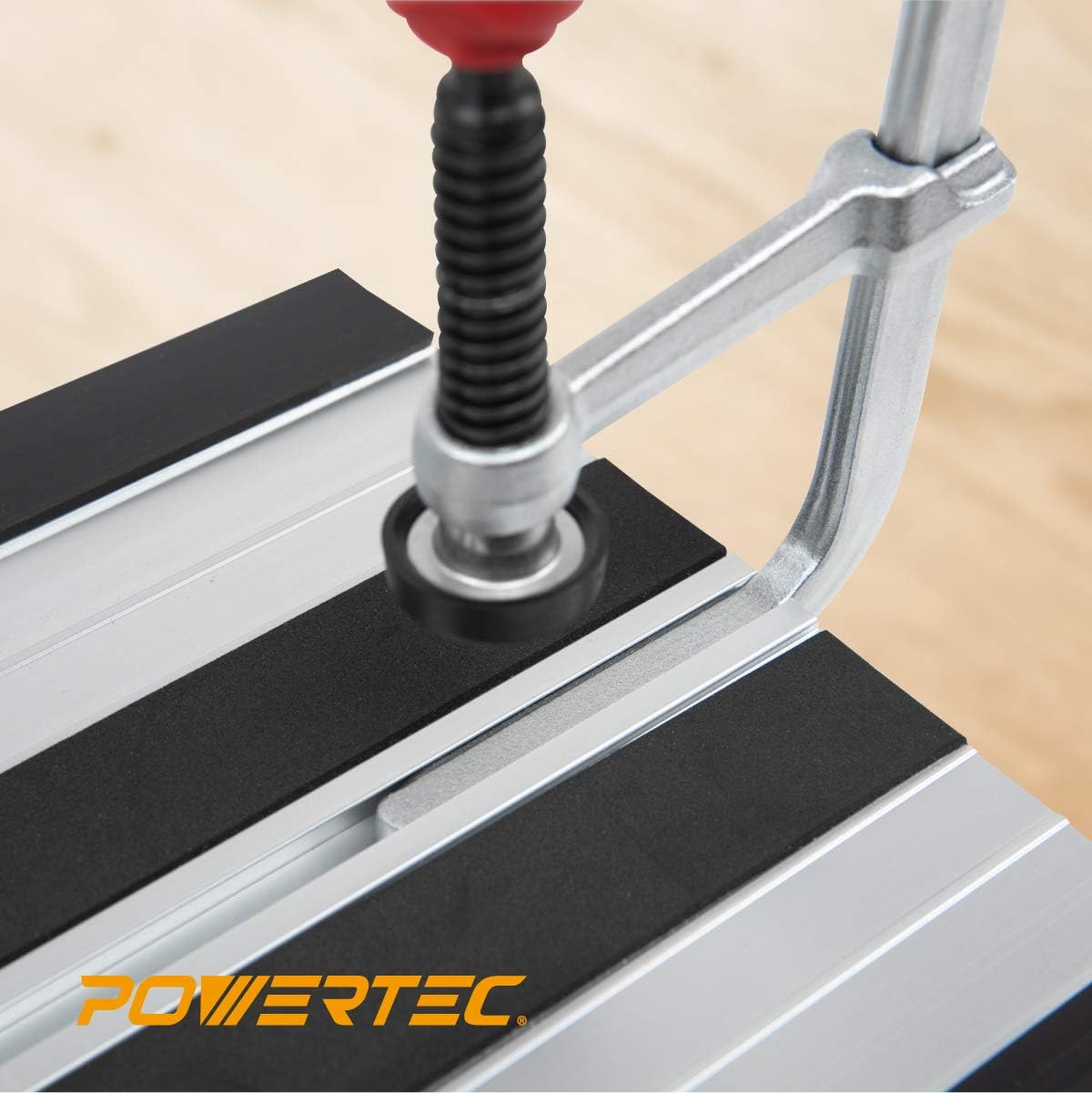 POWERTEC 71409 Quick Screw Guide Rail Clamp for MFT and Track Saw Guide Rail System, 7” Capacity x 2-3/8” Throat Depth, 400lbs Clamping Force – 2 Pack