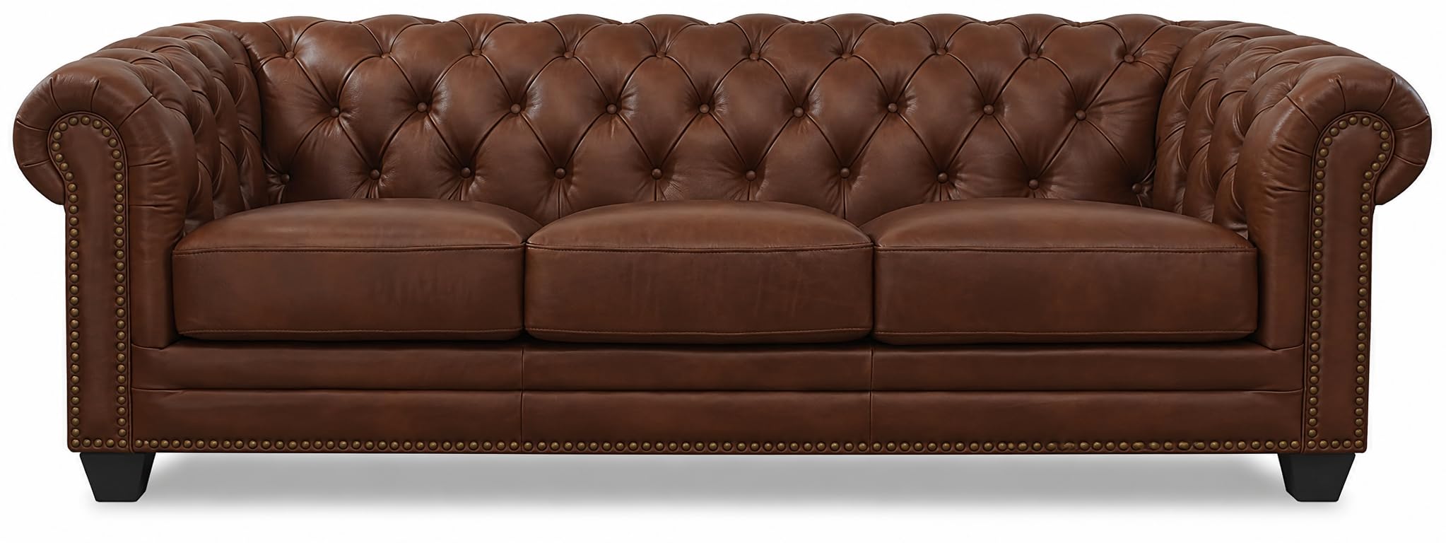 dime store wooden chesterfield sofa 3 seater with button tufted design solid wood frame upholstered couch with rolled arms | luxury living room sofa for home, office, lounge & reception (brown)