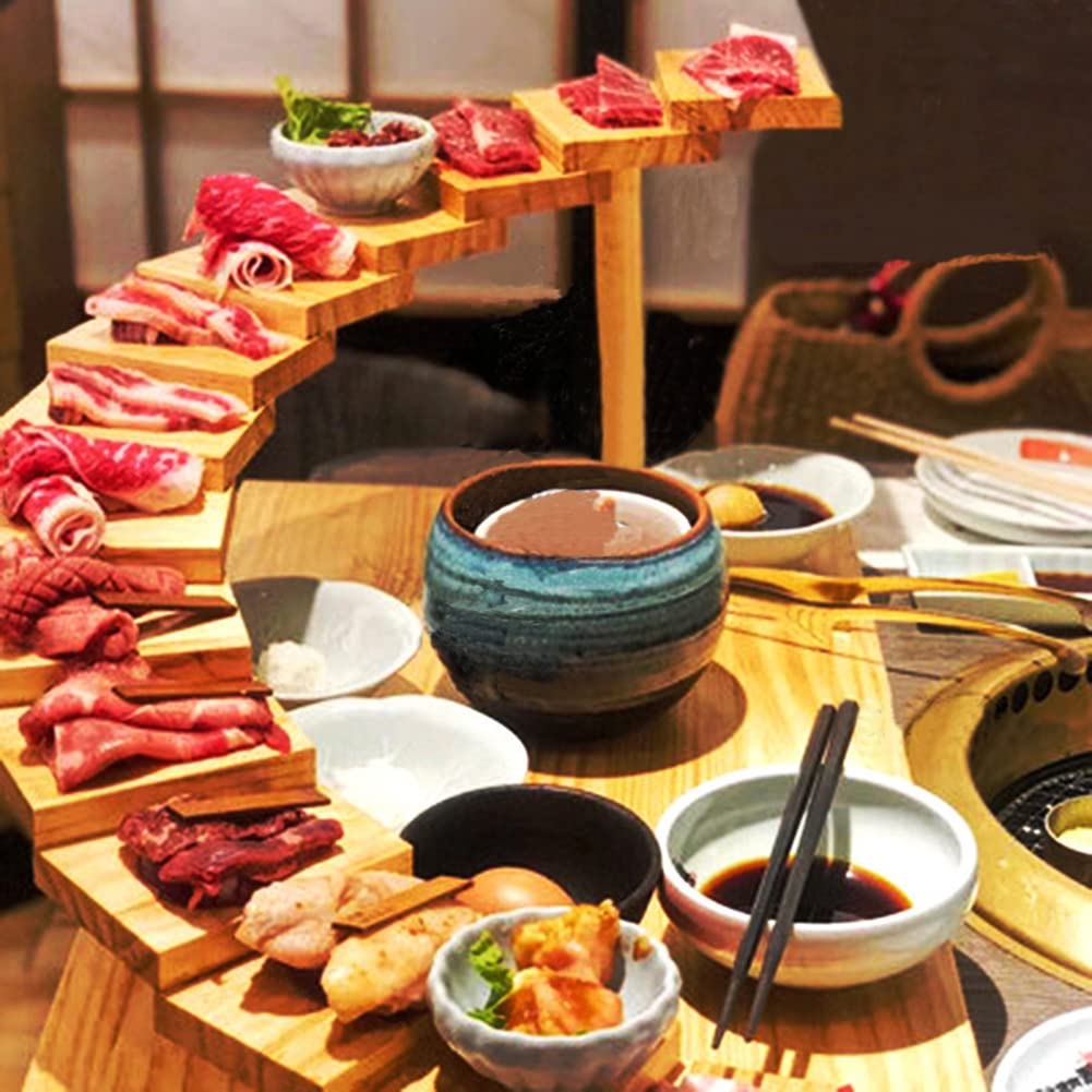 7 Escalones Escaleras Japonés Plato Sushi De Madera Sashimi Bandeja De Servir Creativo Giratorio Tabla De Sushi Plato Vajilla Para Casa Restaurante Barra Rectángulo