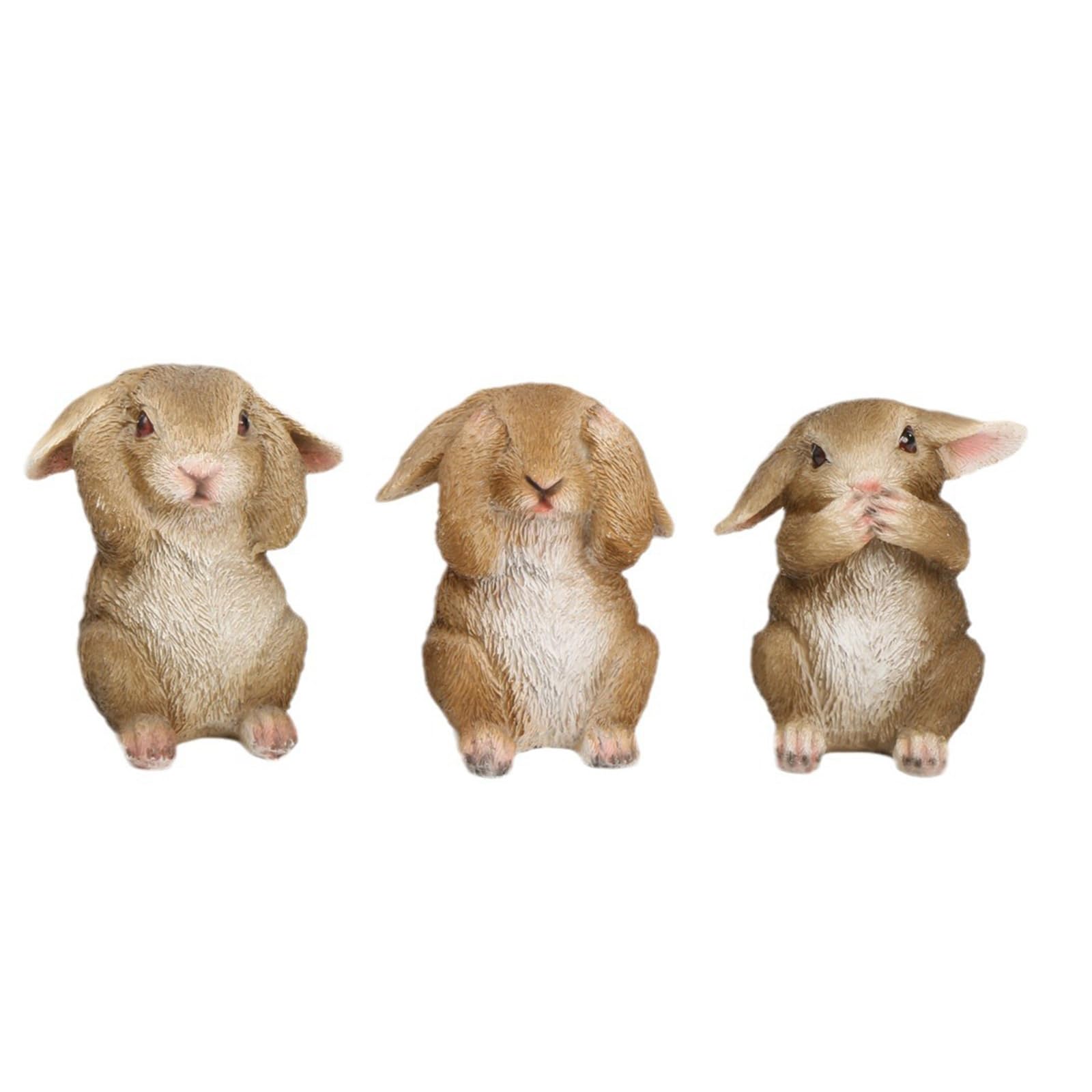 CUNZJIA 3Pcs Easters Bunnies Figurines Hear Not See Not Speak Not Resins Rabbits Statues Decors for Home and Holiday Ornaments