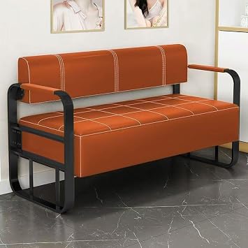 Modern Reception Bench with Backrest and Armrests, Leather 2-Seater Spa Sofa for Waiting Room, Salon, Clinic, Office Lobby or Front Desk SeatingOrange