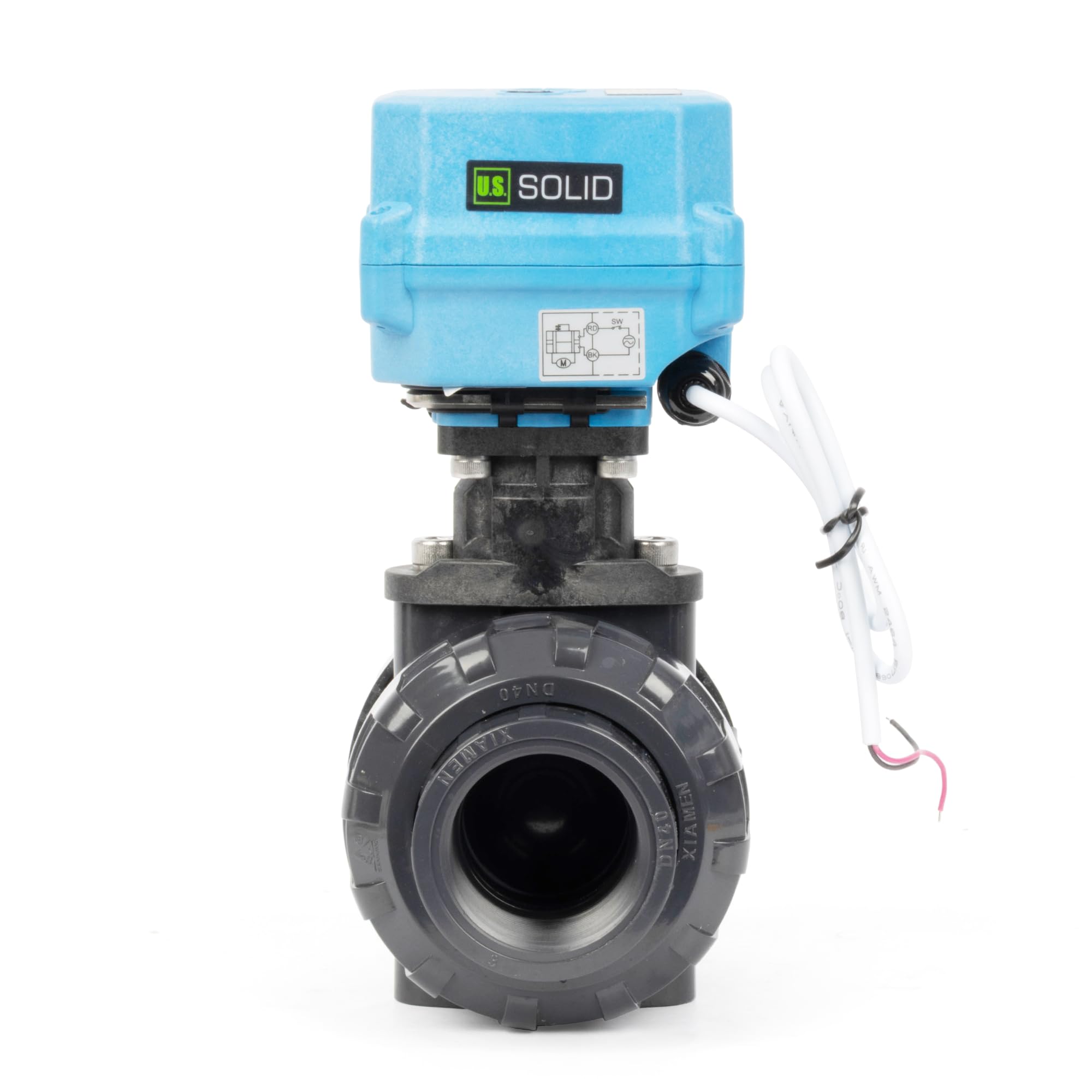 U.S. Solid Robinet à boisseau sphérique électrique UPVC 3,8 cm, filetage G, 9-24 V AC/DC, retour automatique à 2 fils, IP67, fermé sans courant avec réinitialisation manuelle pour systèmes d'eau et