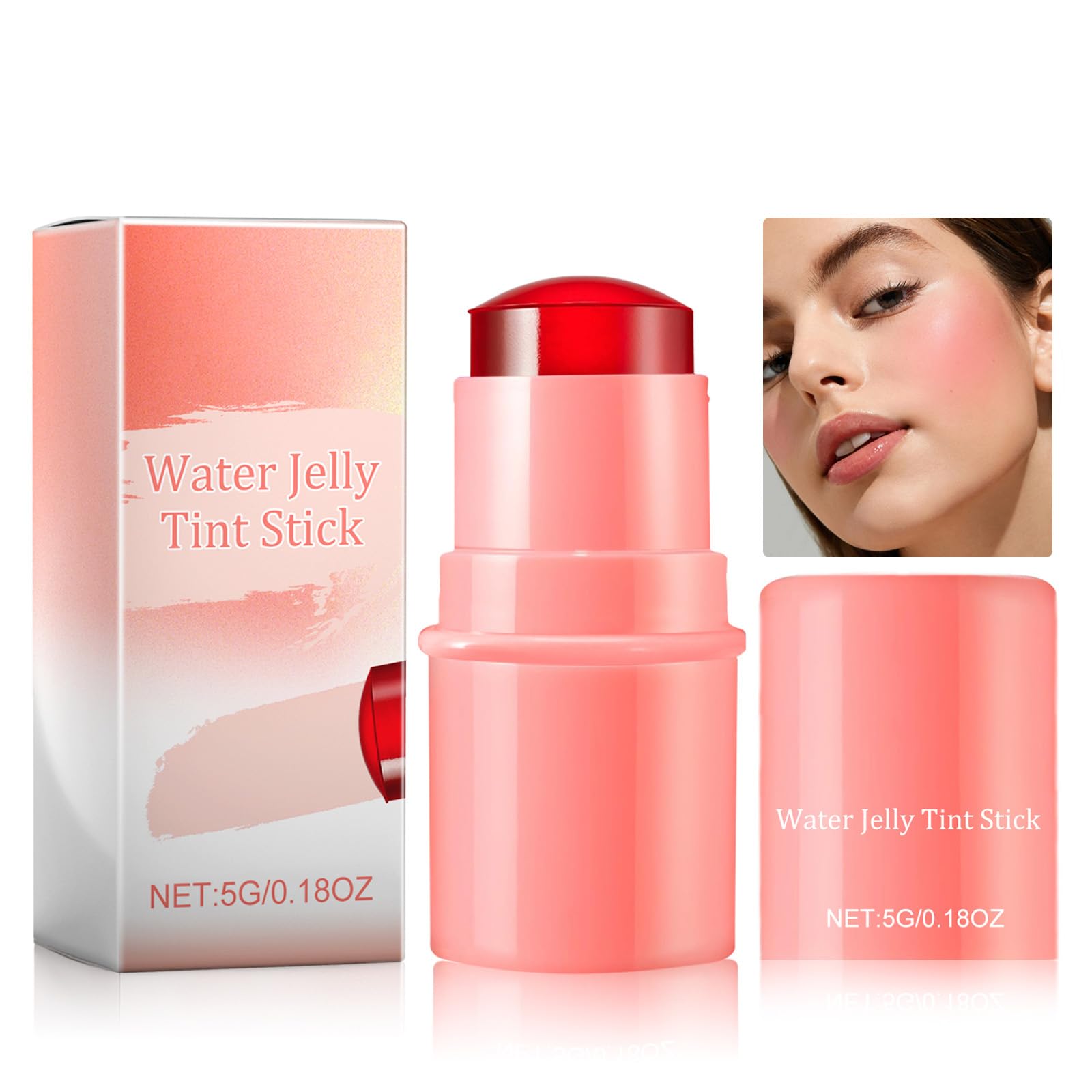 Cooling Water Jelly Lip Tint/Blush,Multi-Use Cheek and Lip Tint-Chill Coral Water Jelly Stain Lip Gloss,Creates A Moist Watercolor Effect-1,000+ Swipes Per Stick Vivid Color（Coral）