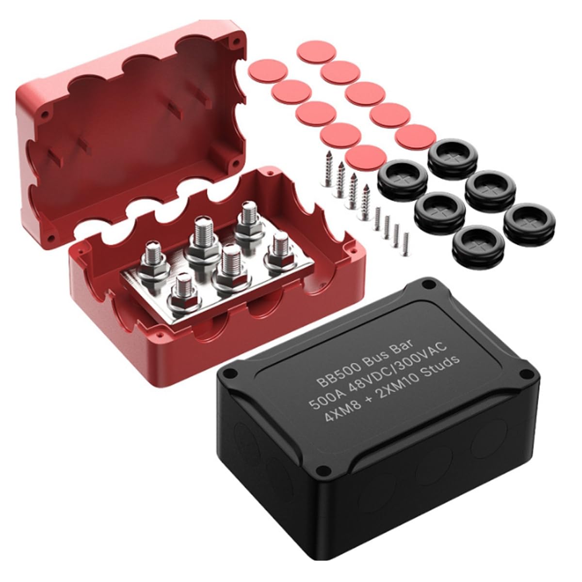 500A Marine Sammelschiene 48V Automotive Stromverteilerblock Big Current 6 Bolzen Kunststoffabdeckung Zubehör für Auto Boot Auto Schwarz