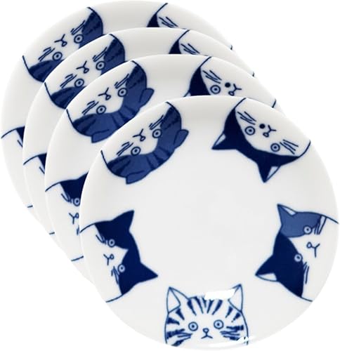 Miniatura 8 de LOVE LOVE JAPAN Juego de 5 platos de cerámica para ensalada de sushi de postre, hechos en Japón, 5 gatos, 4.7 pulgadas