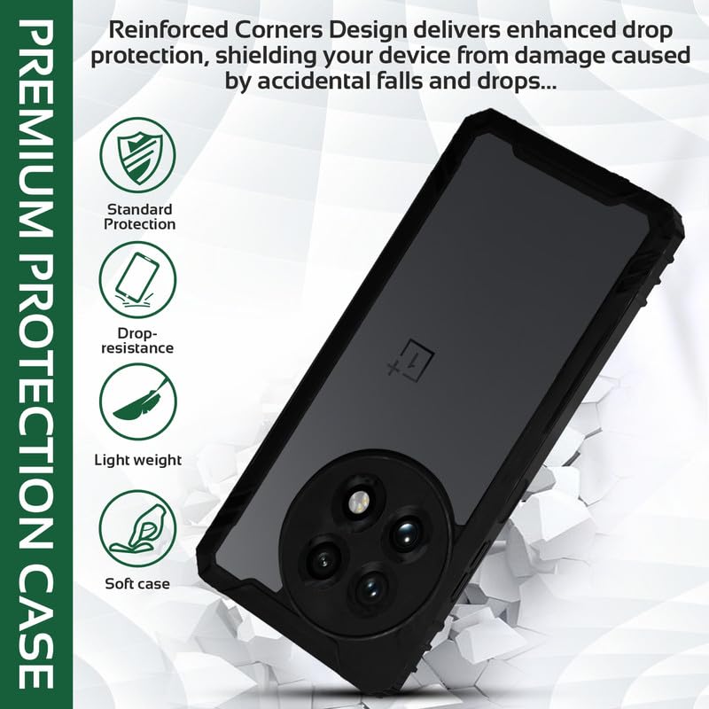 Image of AIBEX Crystal Clear Back Cover Case for OnePlus 13R 5G | Shockproof Transparent Case | 360 Protection | Non-Yellowing Back | Slim Fit with Black Bumper | PC & TPU Material
