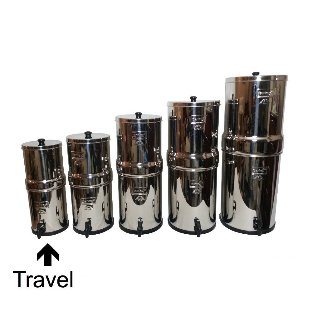 Travel Berkey Gravity-Fed Water Filter with 2 Black Berkey Elements + 2 Berkey PF-2 Fluoride and Arsenic Reduction Elements—Use at Home or Outdoors