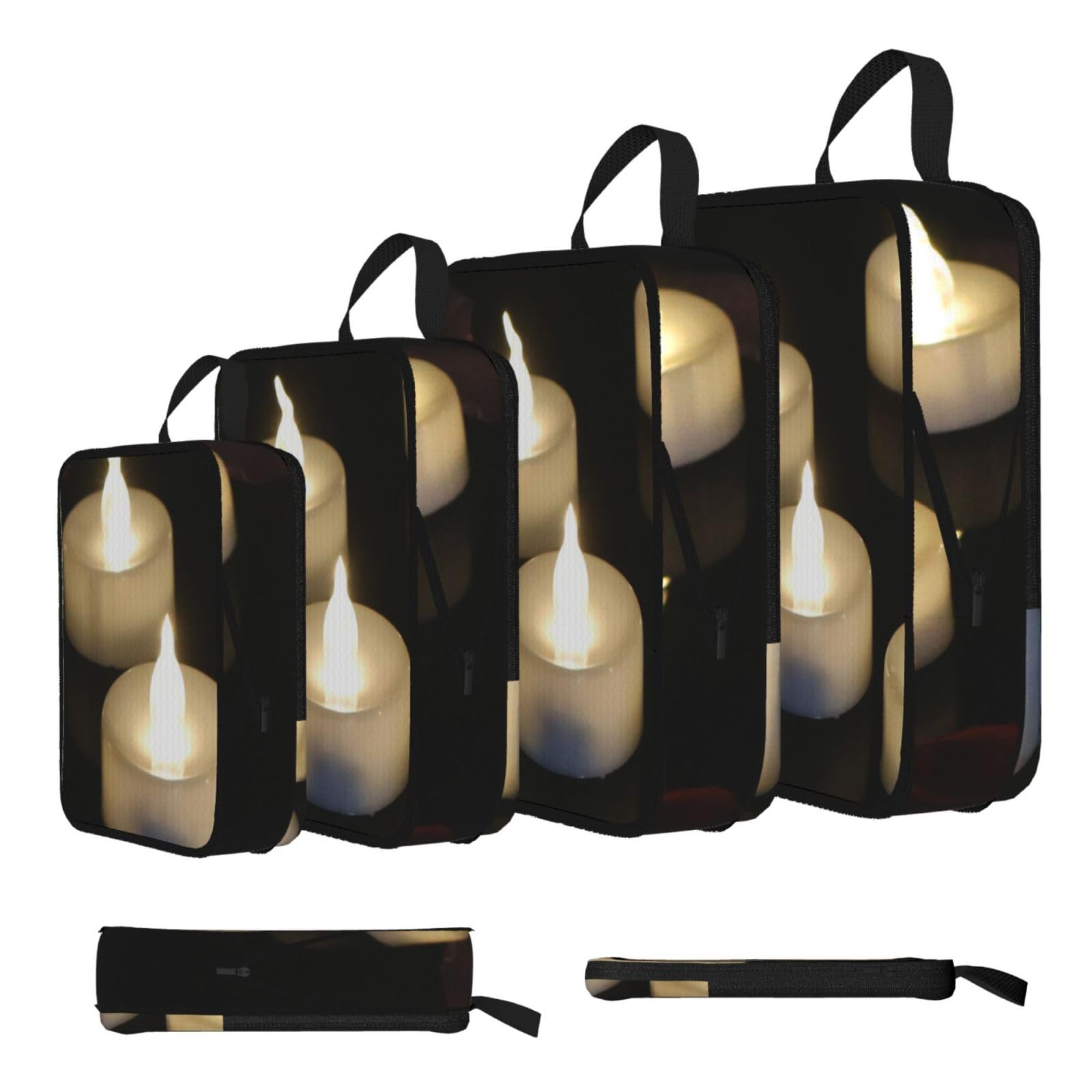 Candle Print Compression Packing Cubes 4-Piece Set With Multi- Compartment Travel Bag, Waterproof Suitcase Organiser Bags