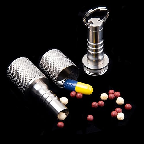 Miniatura 5 de Llavero pastillero, estuche de titanio pequeño organizador impermeable, contenedor EDC tubo de metal para acampar al aire libre, viajes, hombres y