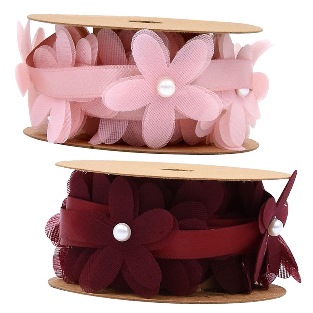 Abaodam 4rollen Kreatives Blumen Spitzenband Stoffband Für Hochzeiten -projekte Und Erhältlich Rosa Und Weinrot Für Dekoration Und Basteln
