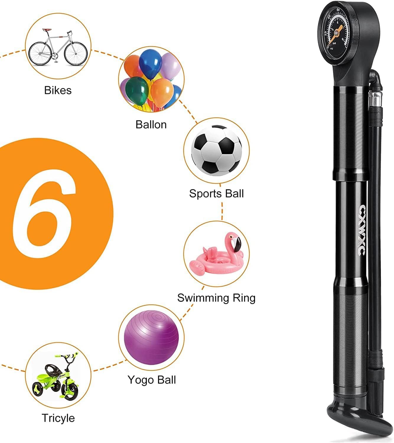 CXWXC Pompa per bicicletta mini pompa per bicicletta da 120 psi con manometro, pompa a telaio per valvole Presta e