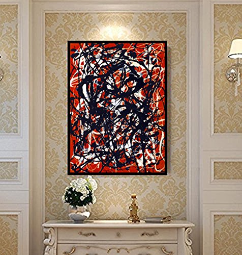 Invin Art Framed Canvas Giclee Print Art Free Form By Jackson Pollock Abstract Wall Art (20" X 28",Black Slim Frame) #TOP2