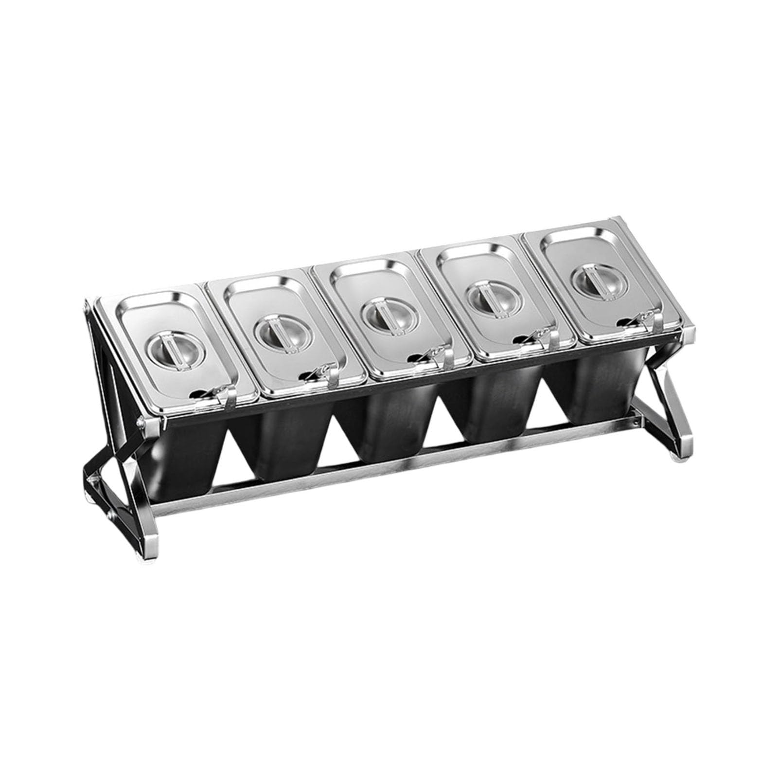Stazione allungabile per pizza in acciaio inox con coperchio e cucchiaio, piedini antiscivolo, design triangolare per ristorante, cucina a buffet, 4 griglie