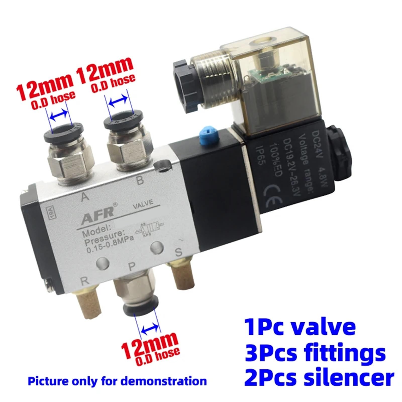 4V410-15 Válvula neumática de 2 Posiciones y 5 vías, 24 V, 110 V, 220 V, 5 vías, 12 V, solenoide de Aire, válvula de Aire eléctrica, válvula magnética | With 12mm Fitting,AC220V