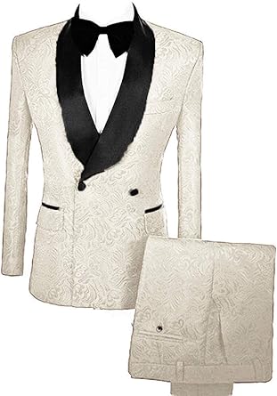 Mens Suit Double-Breasted Jacquard Jacket & Pants Suit