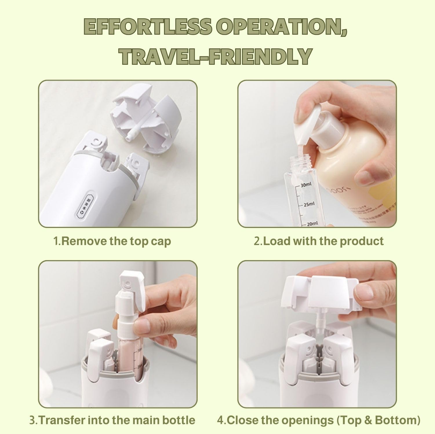 4 in 1 Bottiglie Dispenser da Viaggio Ricaricabili, Flaconi da Viaggio da Riempire, Bottiglie Dispenser da Viaggio Riutilizzabili e Ricaricabili, Contenitori da Viaggio per Shampoo, Crema, Balsamo