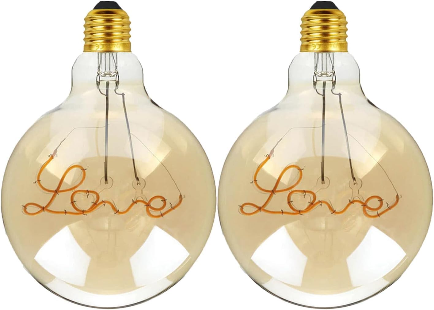 LEDSone 2 Pack Vintage-LED E27 Screw Bulb-G125 Love 4W Edison Antique Style Retro-Spiral Led Filament Bulb Energy Saving Decorative Light Bulbs Amber Glass 2700K (Love - 2 Pack) — image 1