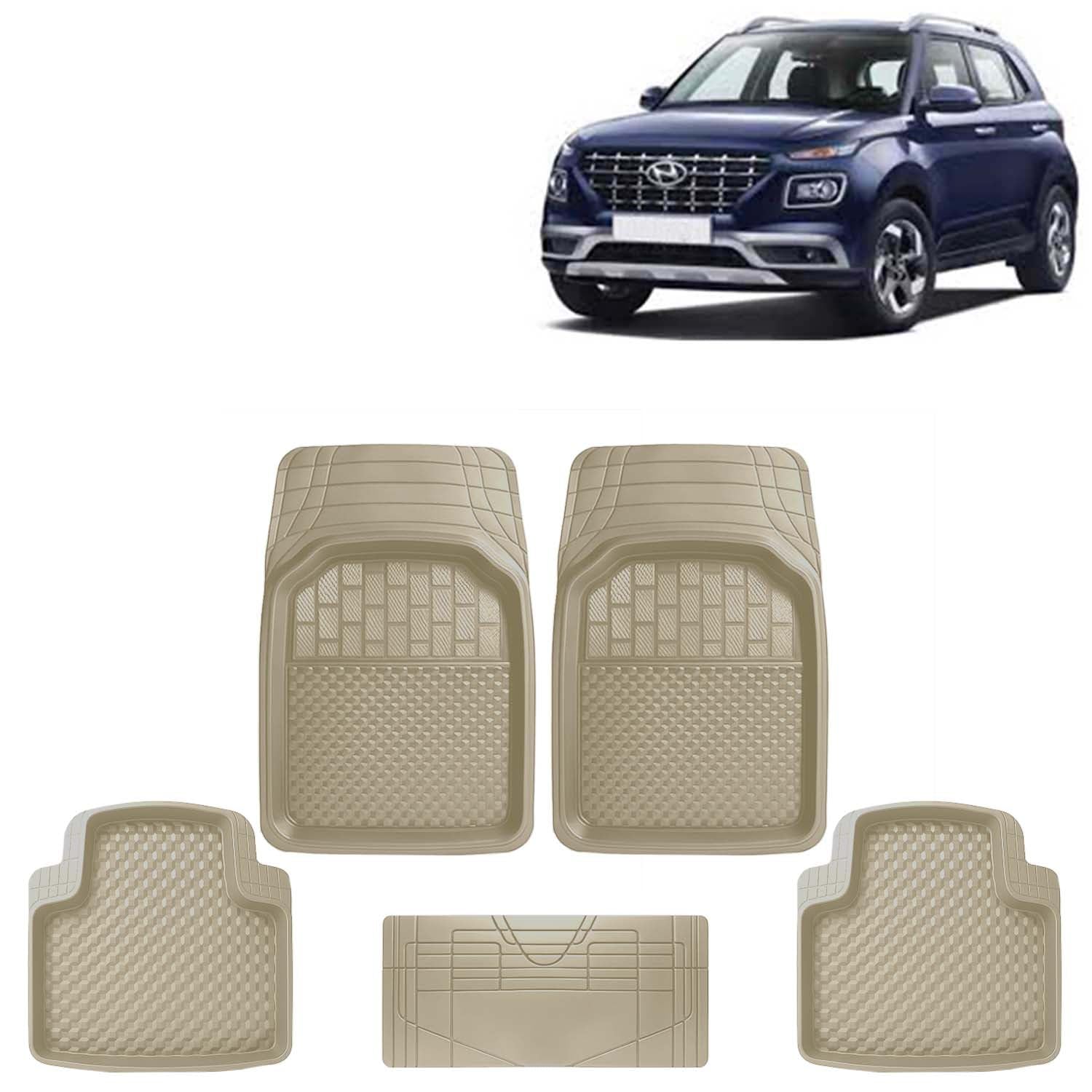 KINGSWAY Accessories Premium 5 Pcs PVC Car Floor Mat Compatible with Hyundai Venue Year 2019 to 2022, Waterproof, Anti Slip, All Weather Protection, Easy to Clean Car Foot Mats, Beige 3G
