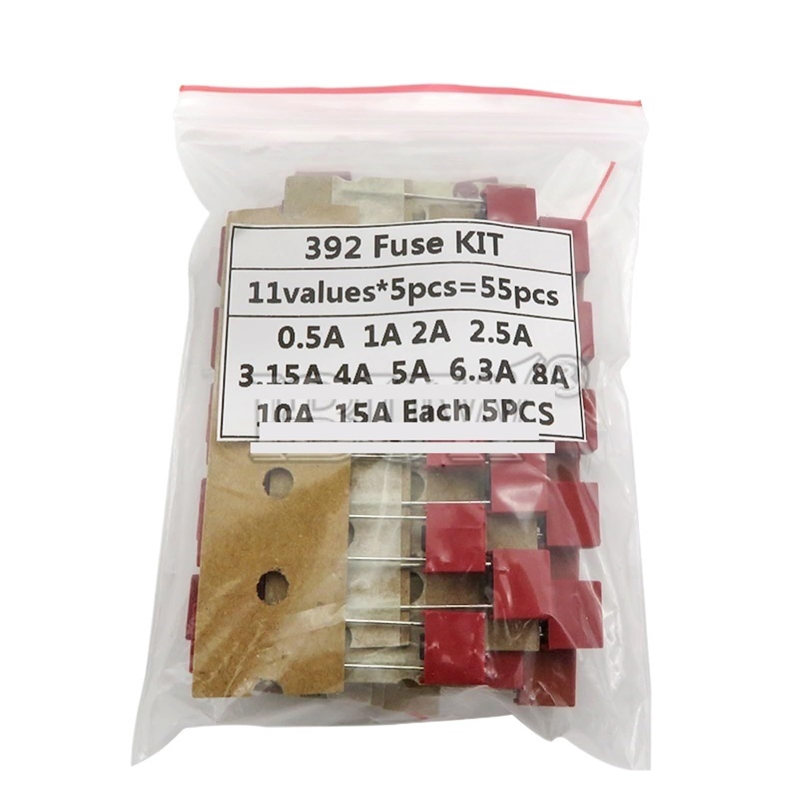 55 Pz/set Quadrato Kit di Assortimento di Fusibili In Plastica 392 0.5A 1A 2A 2.5A 3.15A 4A 5A 6.3A 8A 10A 15A 250V Fusibili Lento Tubo Fusibile set