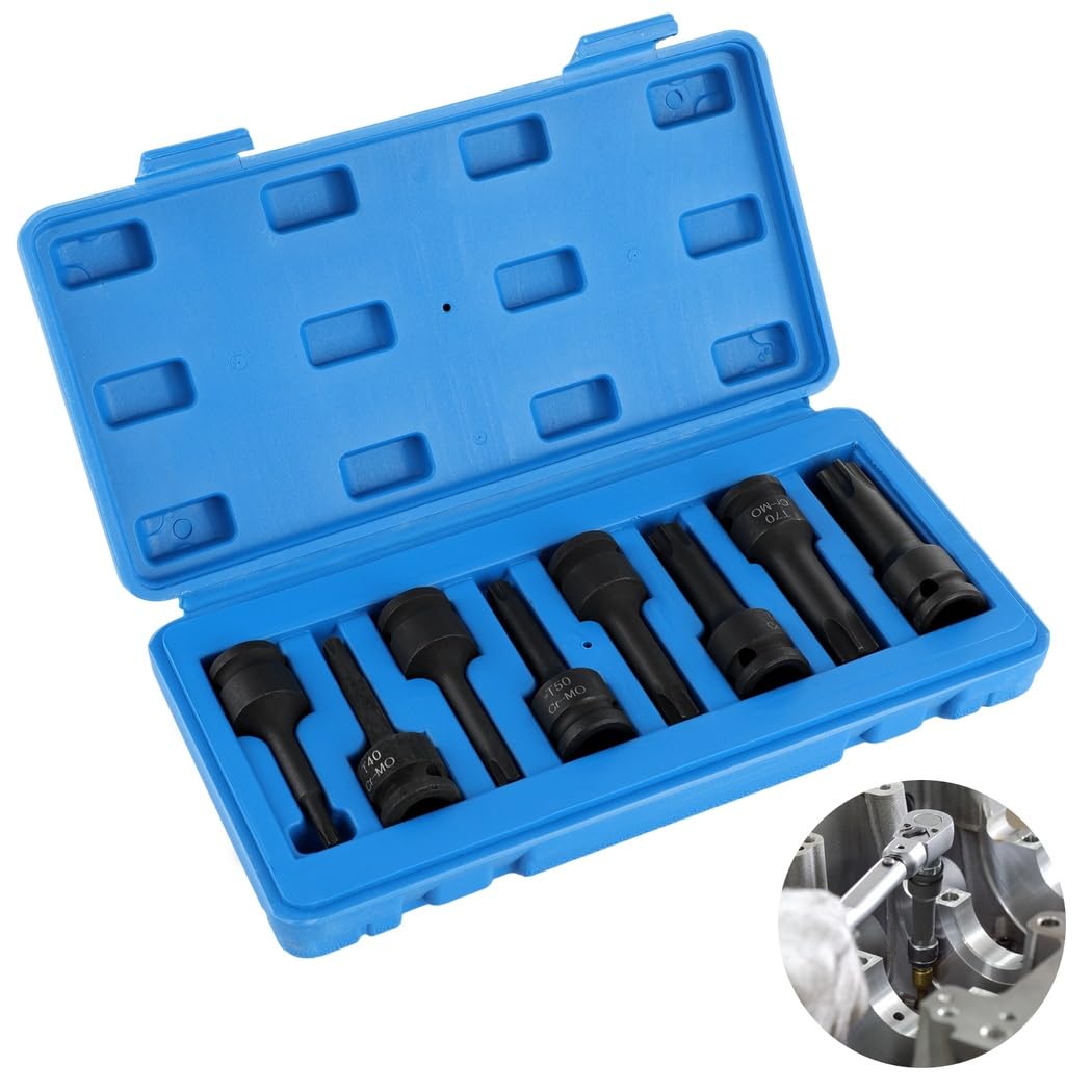 8-częściowy zestaw nasadek udarowych Torx, 1/2-calowy zestaw nasadek bitowych Torx z etui do przechowywania, T30 T40 T45 T50 T55 T60 T70 T80, zestaw bitów Cr-Mo