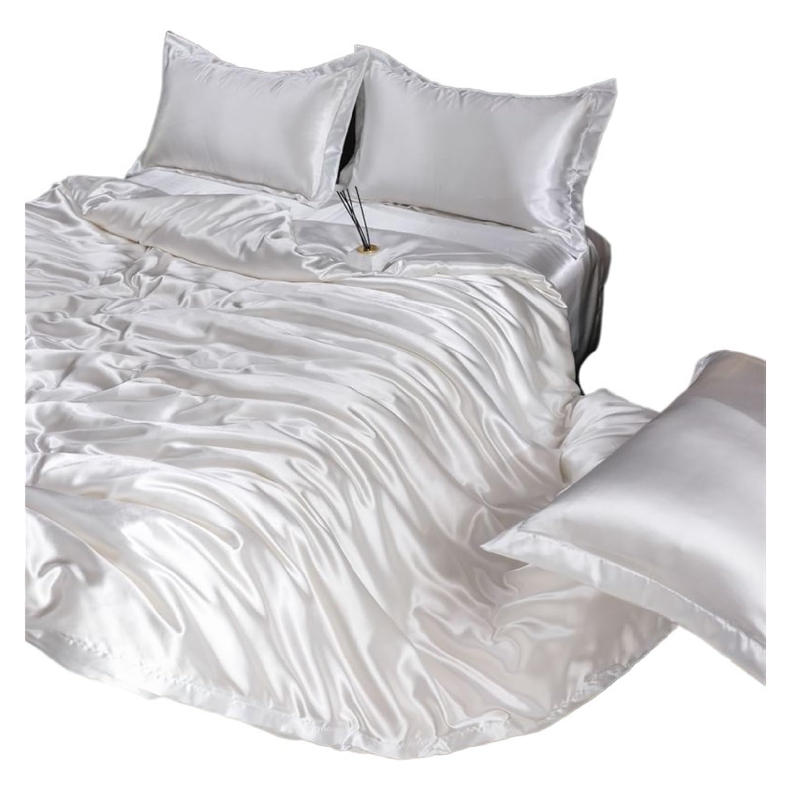 UALXPAO silk bedding Silk Bedding Set Satin Silky Duvet Cover With Pillowcase Home Textiles Solid Color Bed Sets(Color G,220x240cm-4pc set)