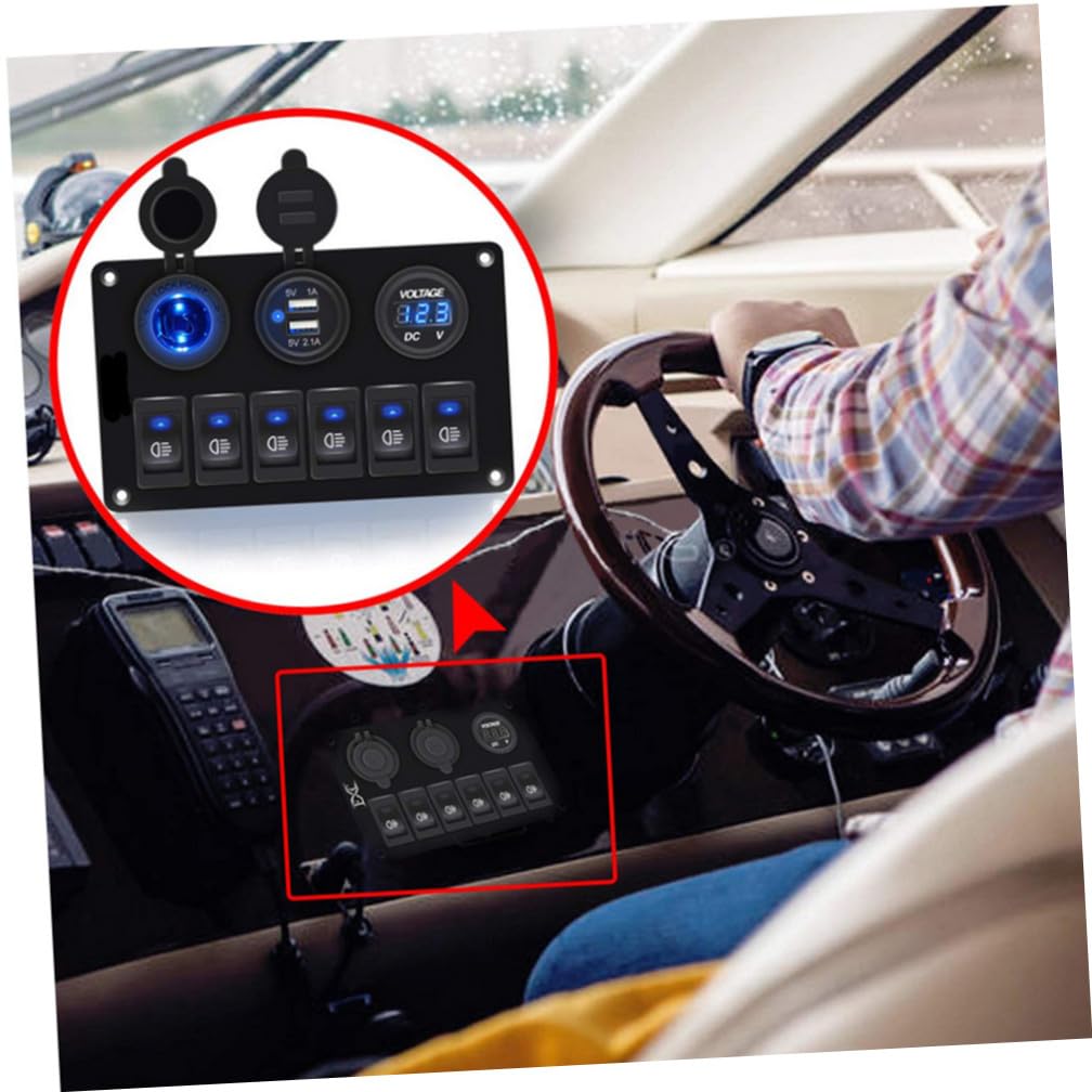 Pannello Interruttori Combinato Vie con Doppia Porta USB e Protezione Circuito per Auto Barca Camper Yacht