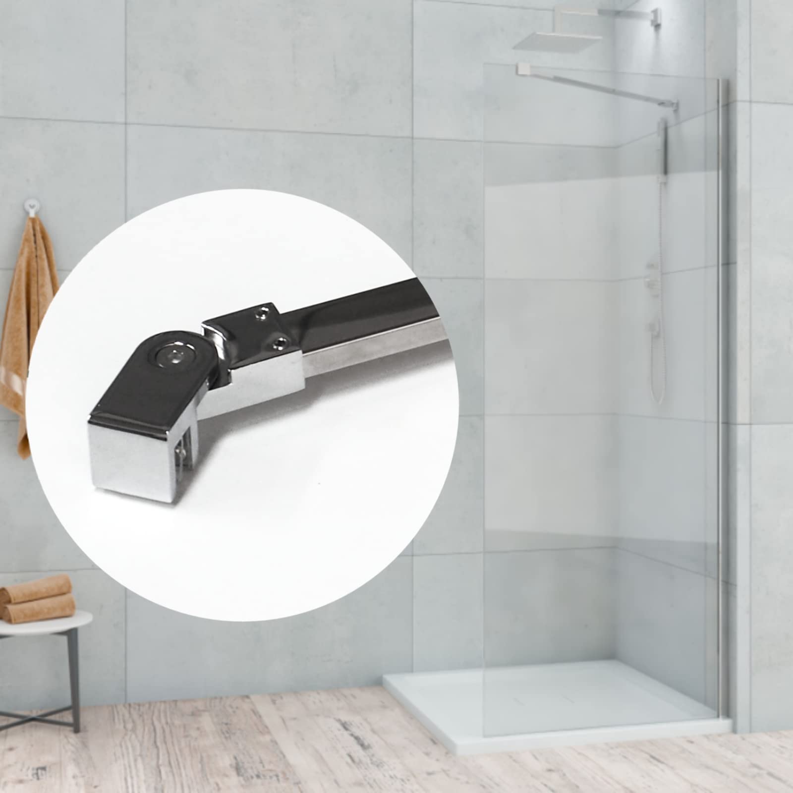 WITEN&NOCK Asta di stabilizzazione per pareti doccia 70 cm cabine doccia spessore vetro 6 mm 8 mm 10 mm girevole asta di supporto vetro-parete staffa di stabilizzazione in acciaio inossidabile