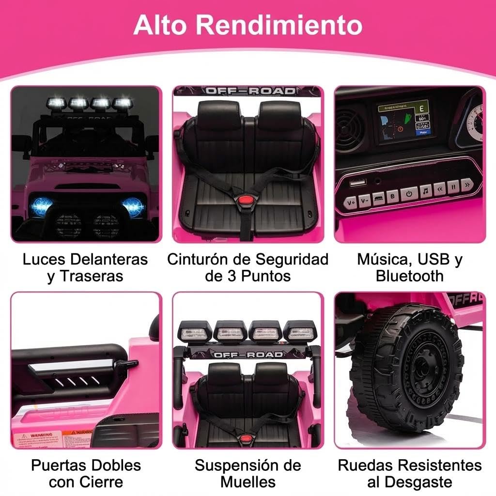 GarveeMore Coche Electrico para Niños 12V - Carro Electrico Infantil con Mando Remoto 2,4G, Música, Antivibración, Ruedas Anchas, 3 Velocidades y Luces LED - para Niños 3-5 Años, Rosa — view 6