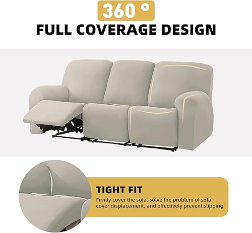 Vista 4 de HDCAXKJ Funda 100% impermeable de 8 piezas para sofá reclinable de 3 asientos, súper elástica y suave para sofá reclinable de 3 plazas, juego