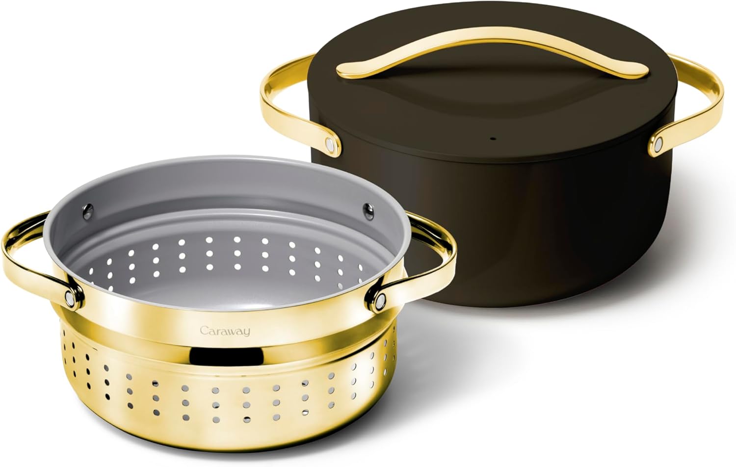 Caraway Nonstick Ceramic Dutch Oven Pot with Lid & Steamer (6.5 qt, 10.5") - Non Toxic, PTFE & PFOA Free - Oven Safe & Compatible with All Stovetops (Gas, Electric & Induction) - Black - Thumbnail 3