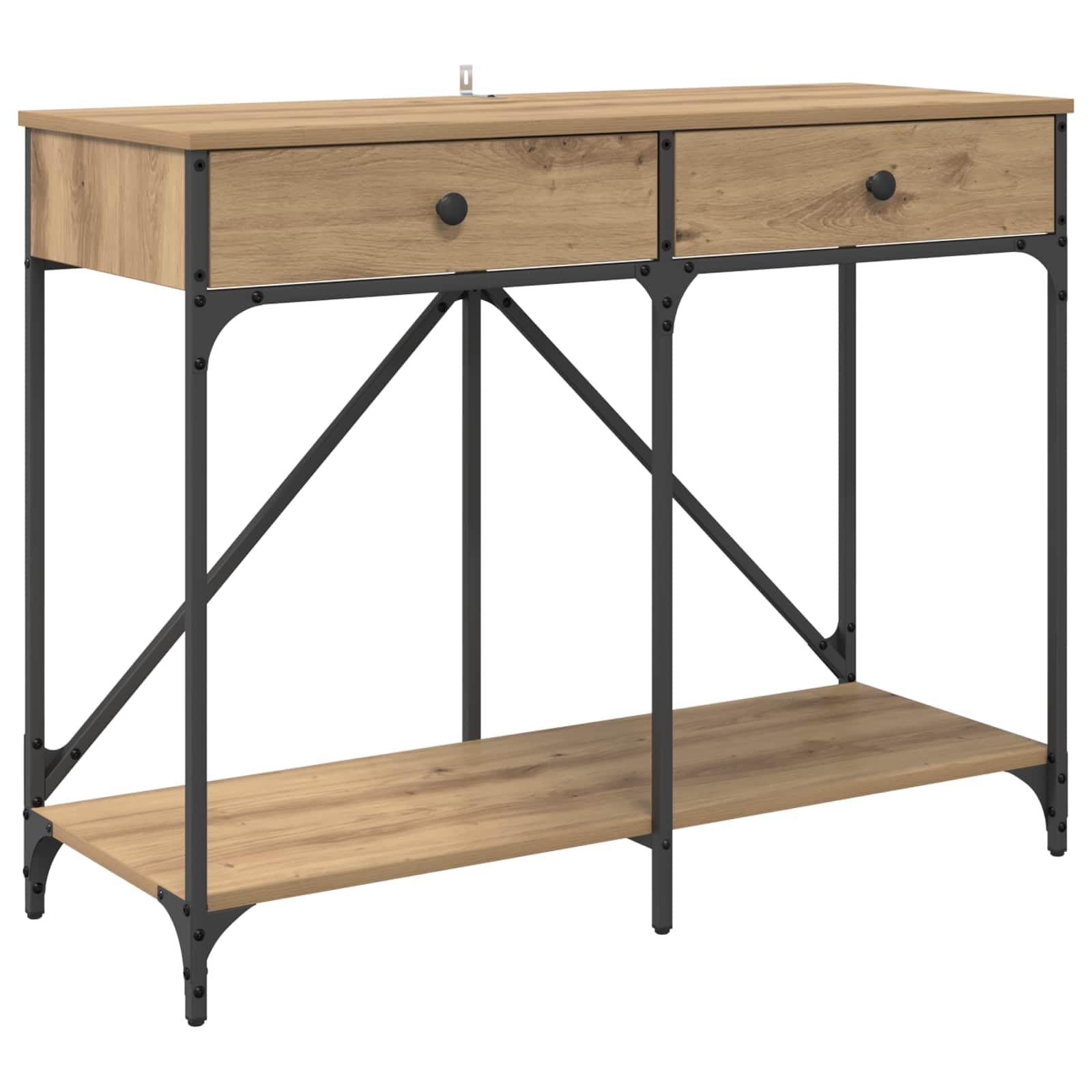Table console en chêne Artisan 100cm avec tiroir de rangement