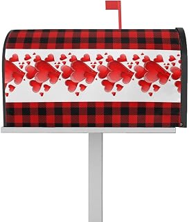 Mailbox Cover Magnetic Valentine's Day Love Red Buffalo Grid Mailbox Covers Standard Size 21x18in,Mailbox Covers Wrap Post Letter Box Cover for Garden Yard Outdoor Decor Mother's Day Black Plaid
