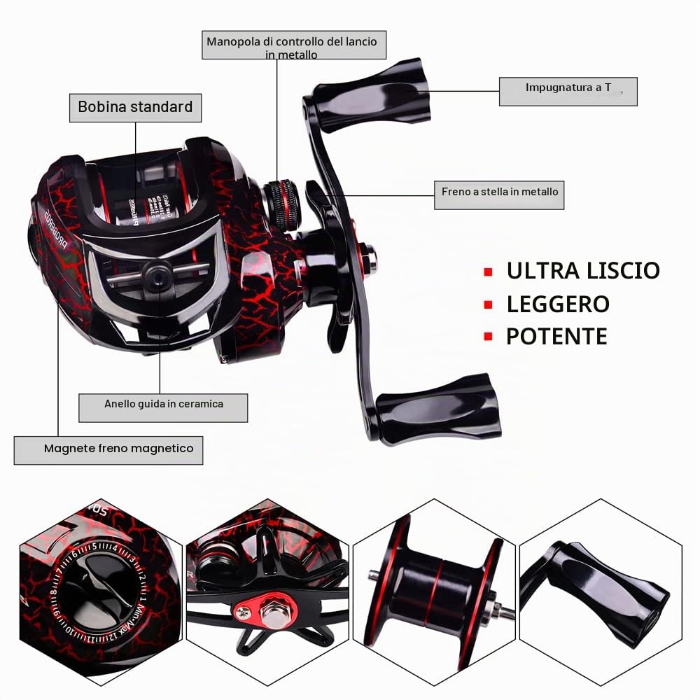 Canna da pesca e mulinello Combo, canna da pesca telescopica in fibra di carbonio da 2,1 m con mulinello da spinning/baitcasting, set di attrezzatura da pesca in acqua salata d'acqua dolce ghiaccio